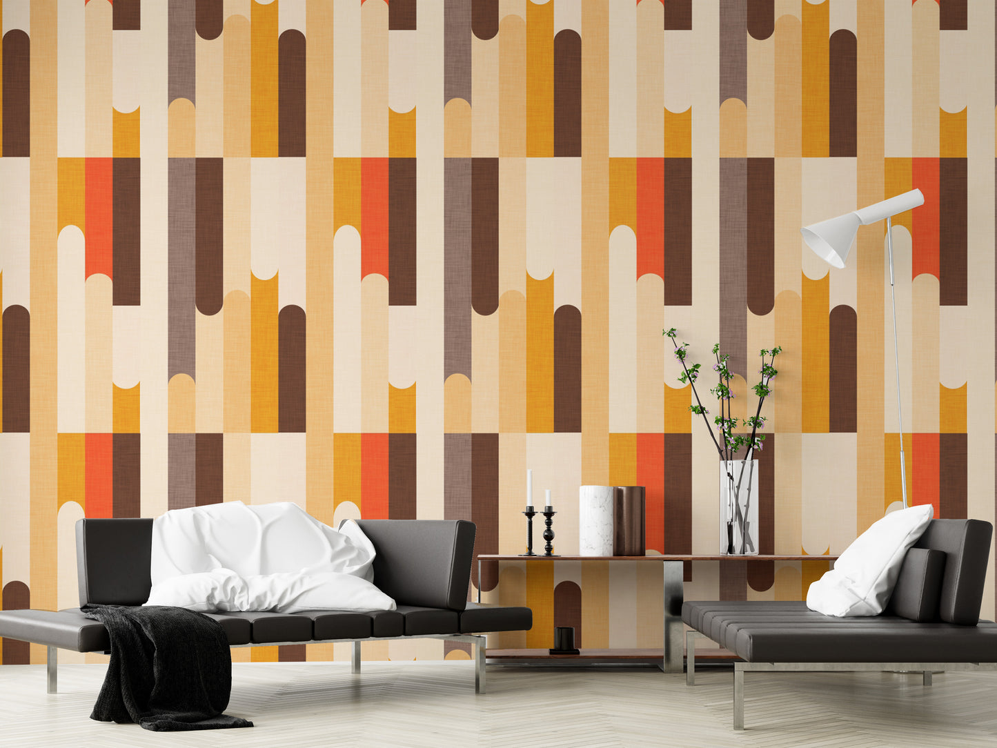 Orange and brown retro geometric wallpaper

