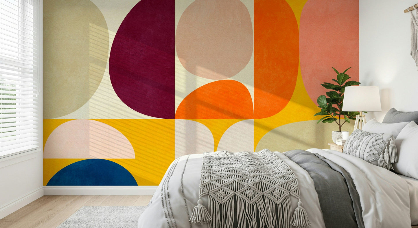 A contemplative fluid design wallpaper mural for a feature wall.