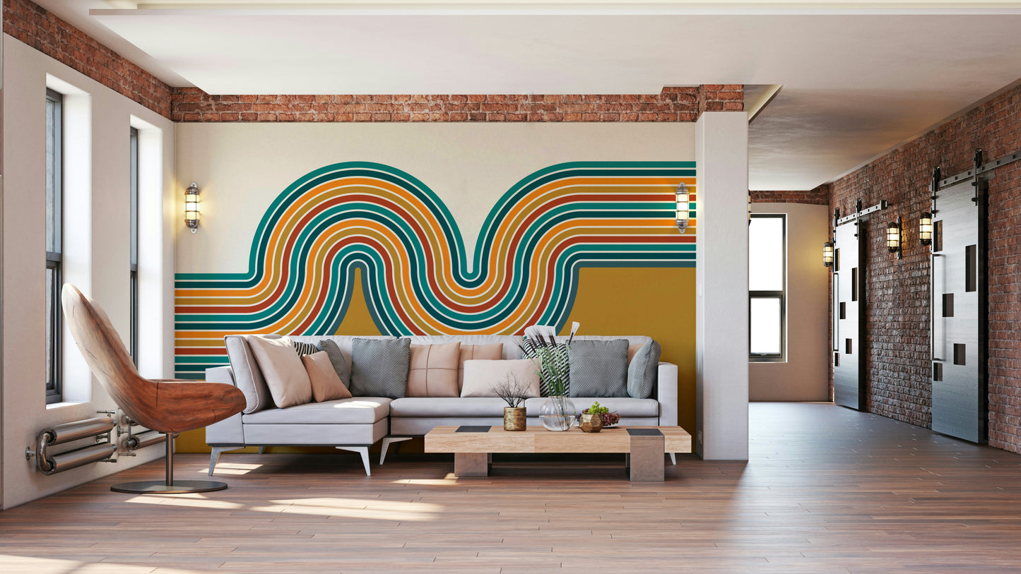 Retro Curvy Lines 2 Wall Mural