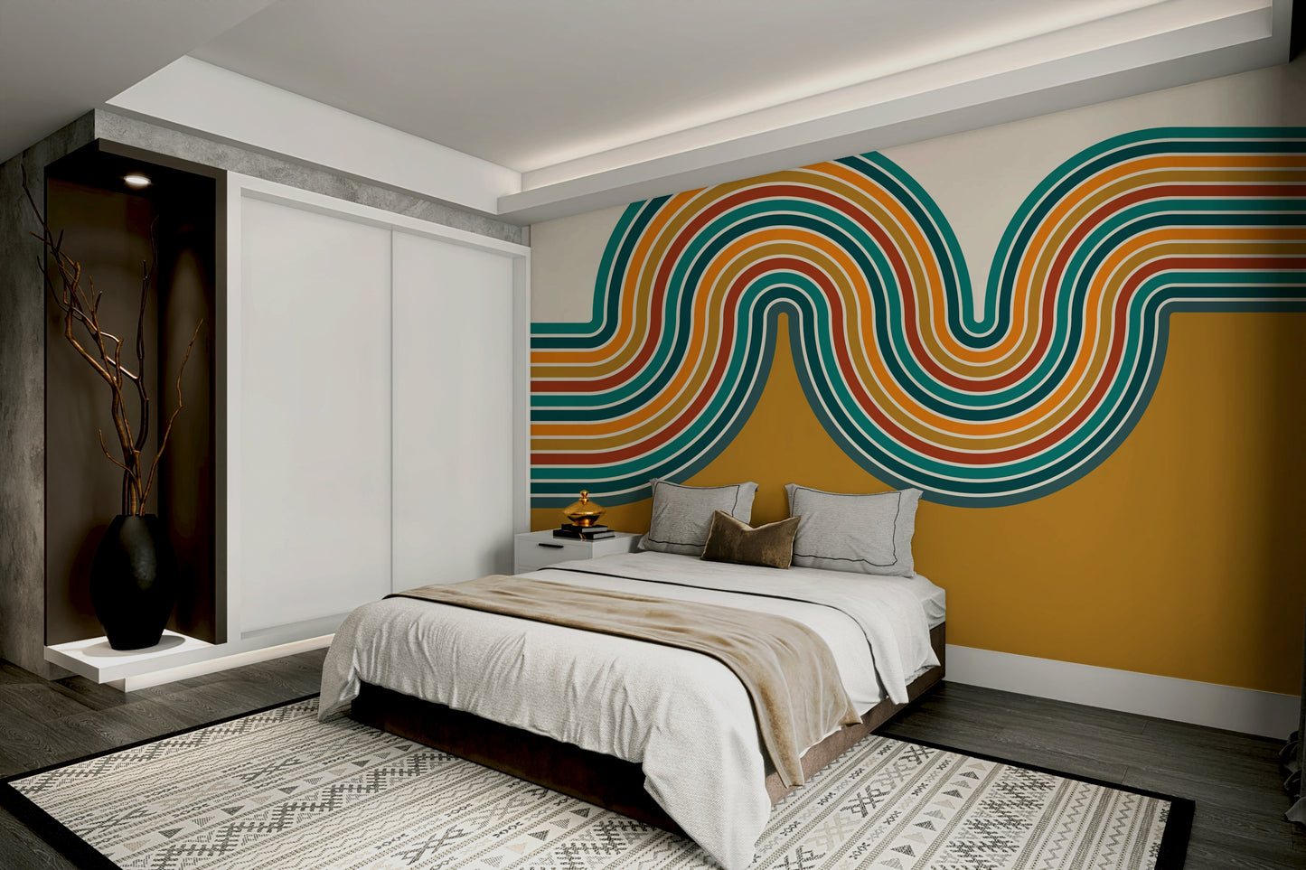Retro Curvy Lines 2 Wall Mural