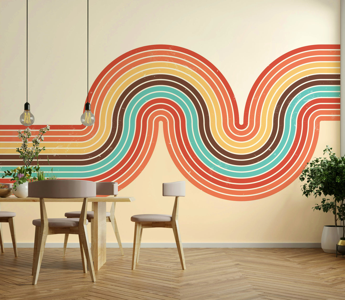 Retro Curvy Lines 3 Wall Mural