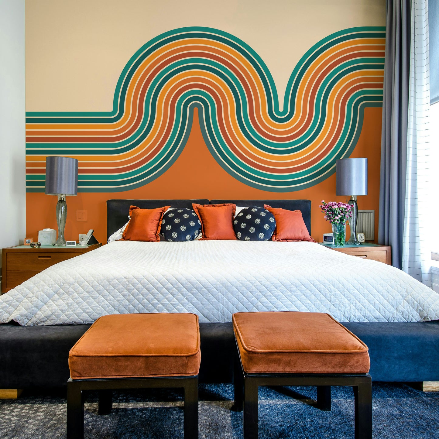 Retro Curvy Lines Wall Mural