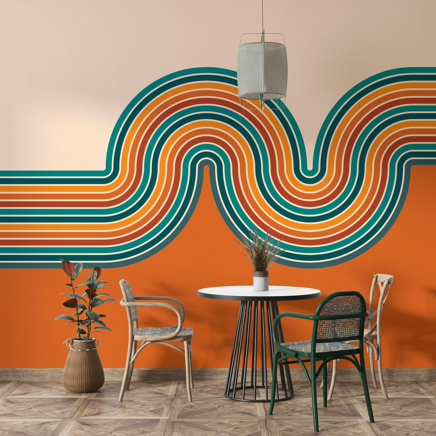 Retro Curvy Lines Wall Mural