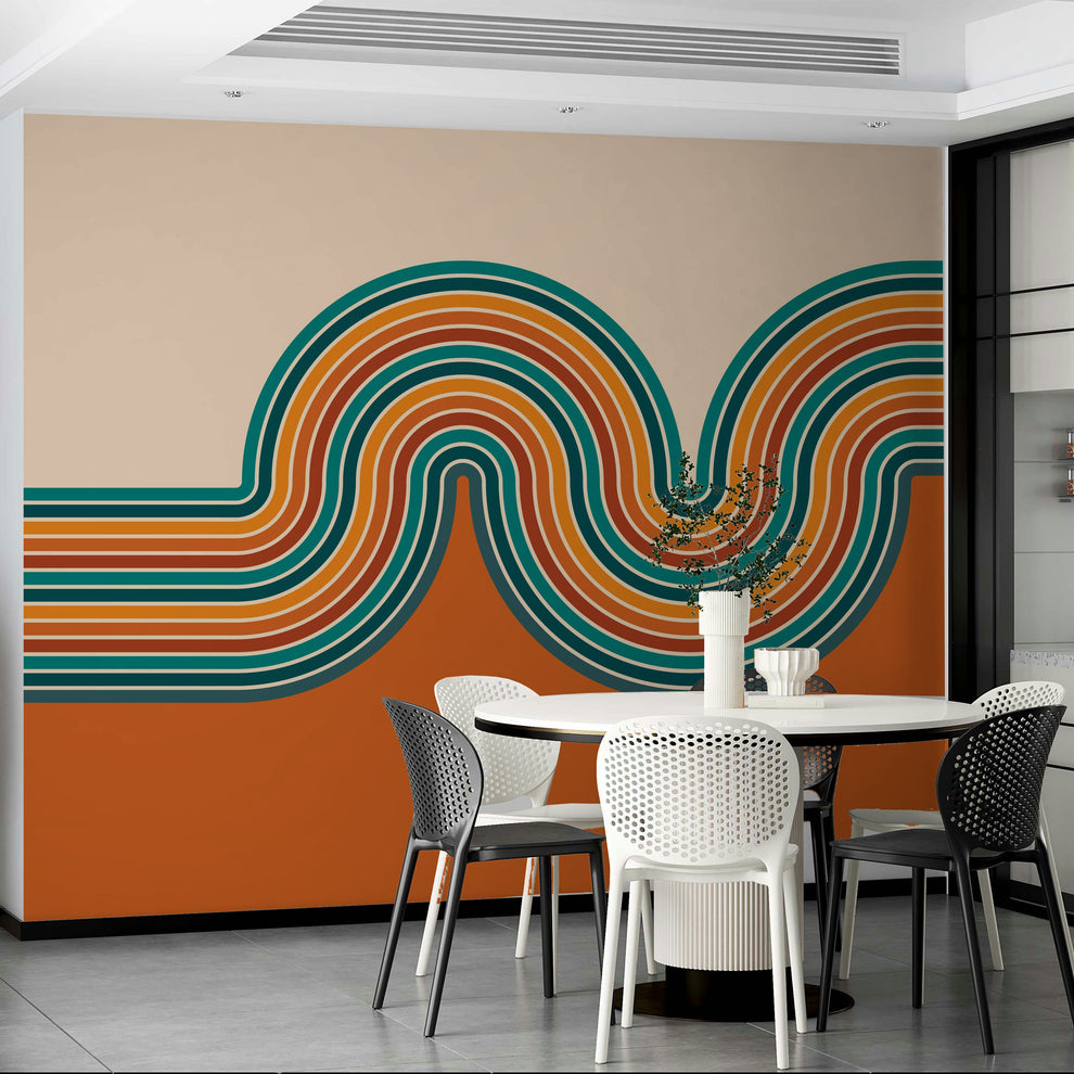 Line Design Mural Retro Curvy Lines Wall Mural for Stylish Interiors