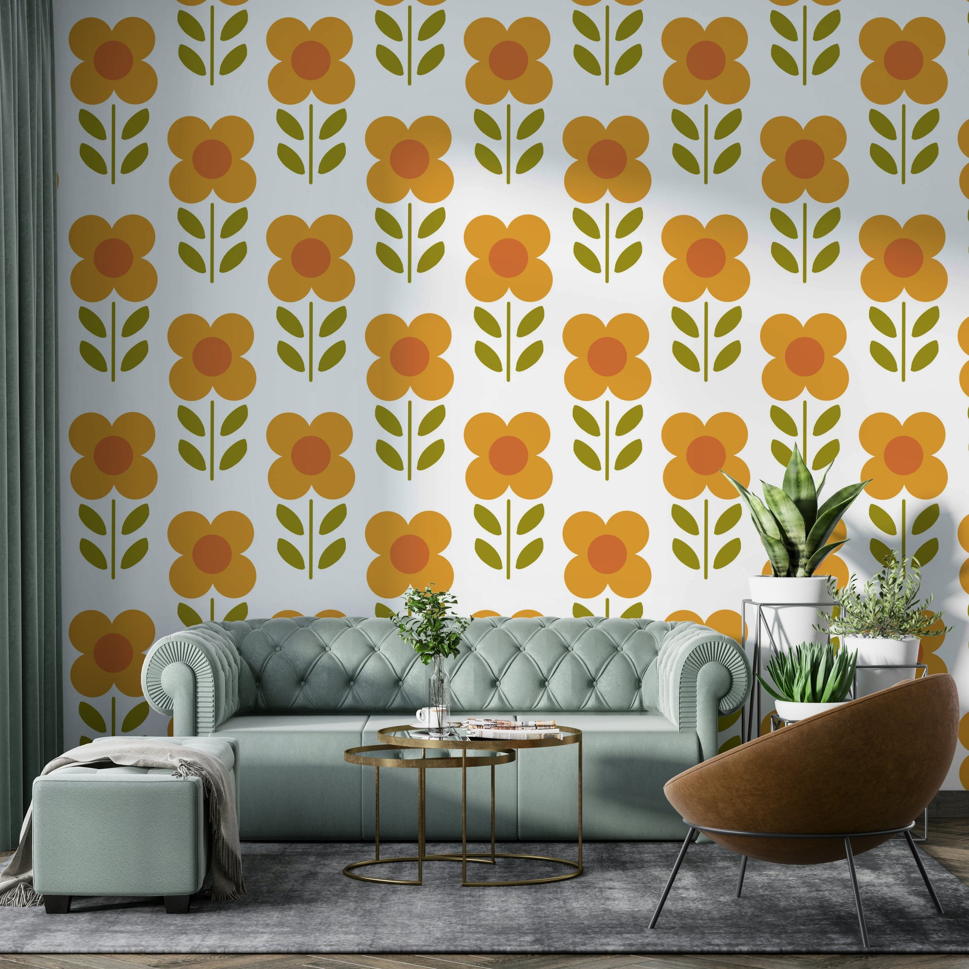Playful daisy wall wallpaper for bedroom

