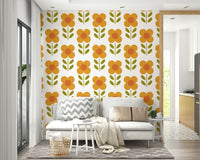 Orange retro bloom wall mural pattern

