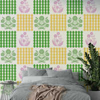 Contained within distinct geometric blocks or panels.

