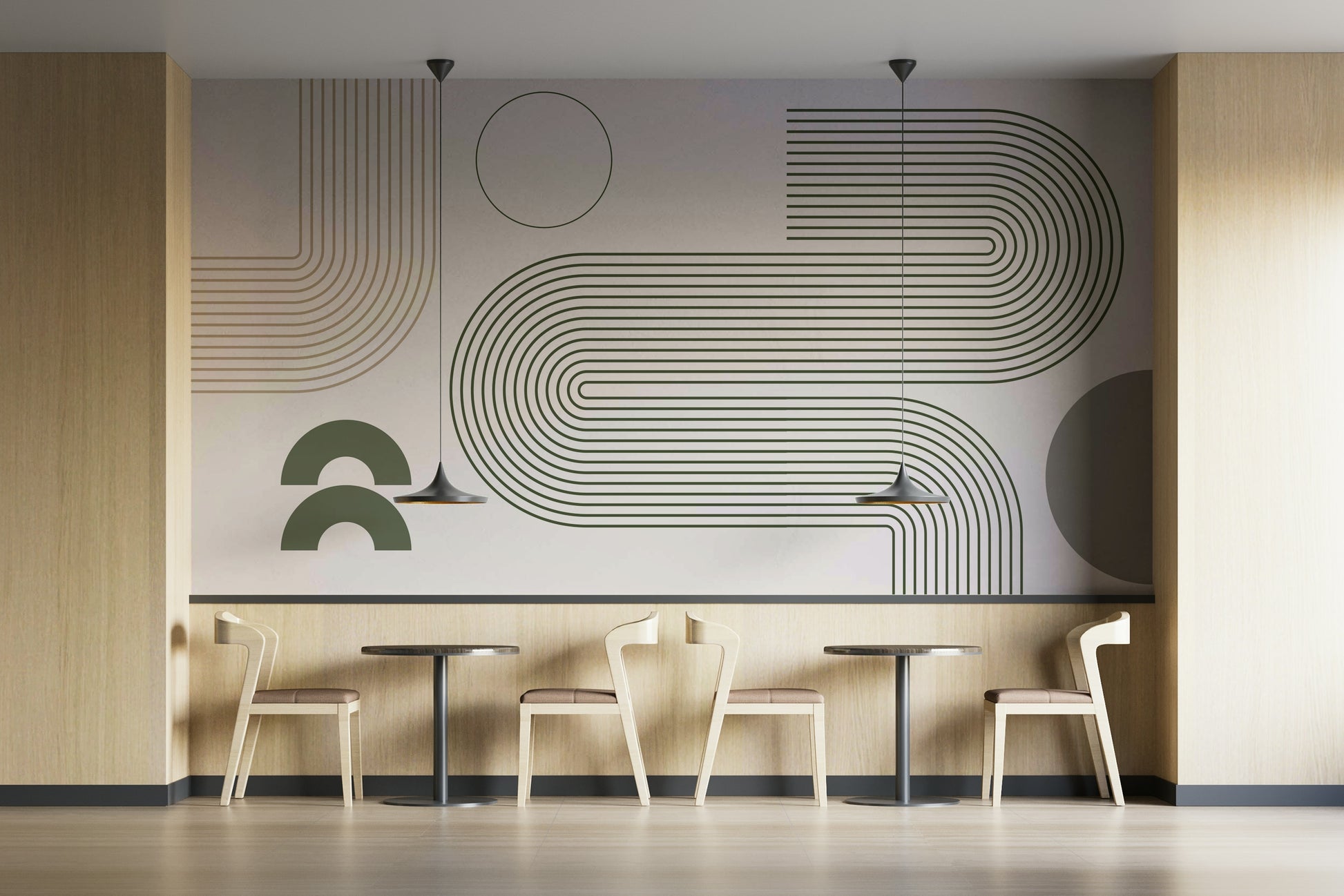 Clean retro flow lines on modern wall mural

