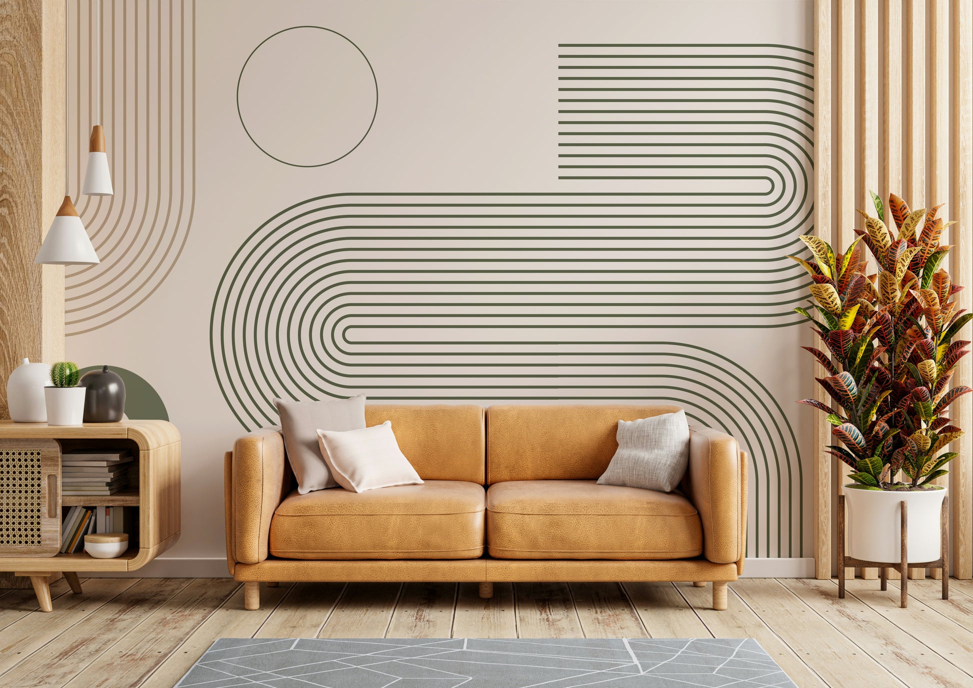 Mid-century inspired mural with minimal flow design

