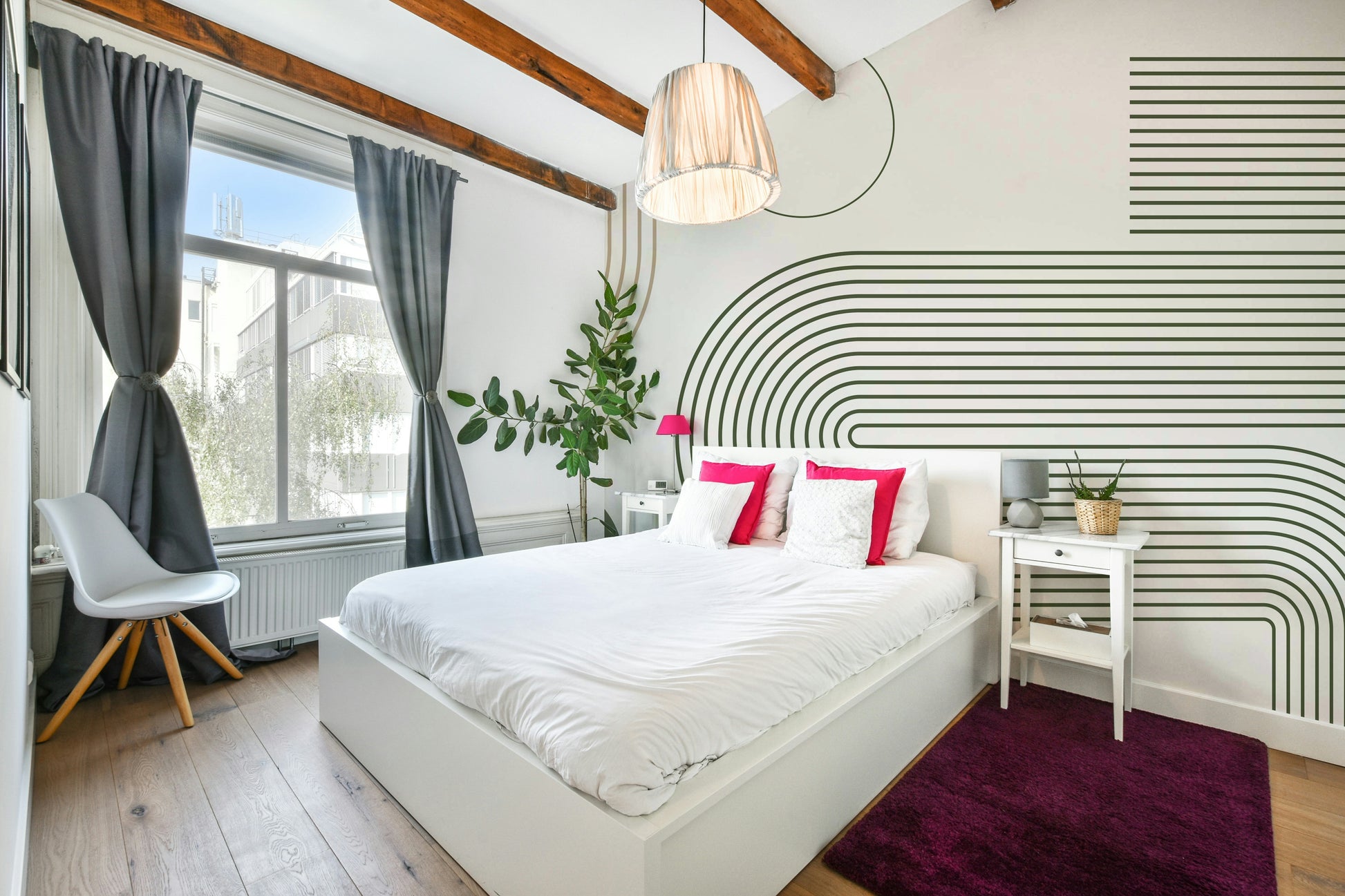 Flowing abstract shapes on retro-style mural

