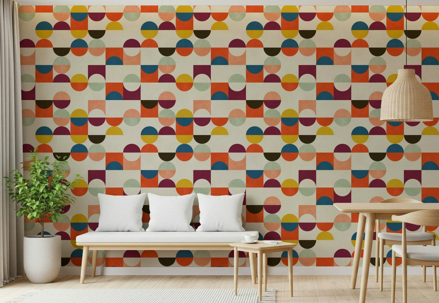 Mid century modern geometric wallpaper in warm tones