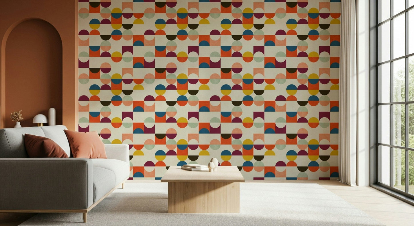 Retro circle block pattern wallpaper by Giffywalls