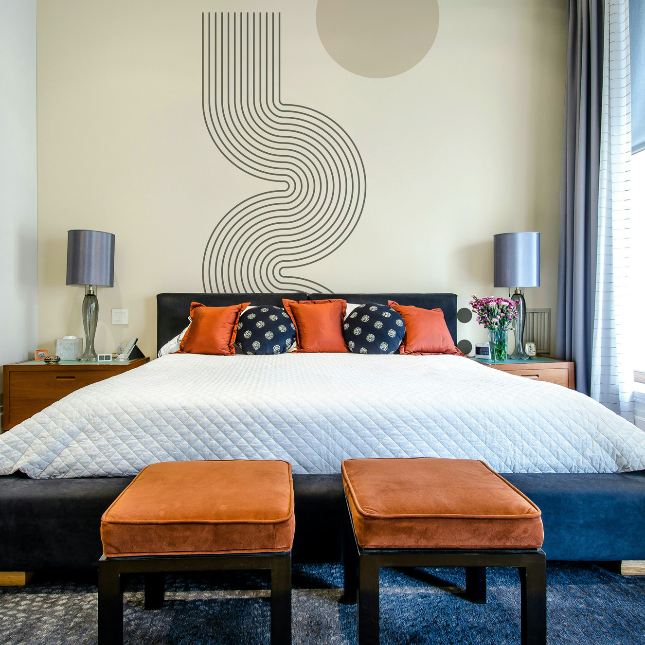 Retro geometrische stroomwandmuurschildering