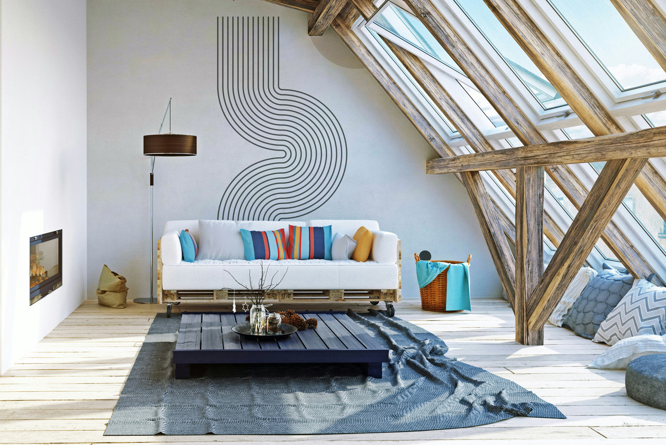 Retro geometrische stroomwandmuurschildering