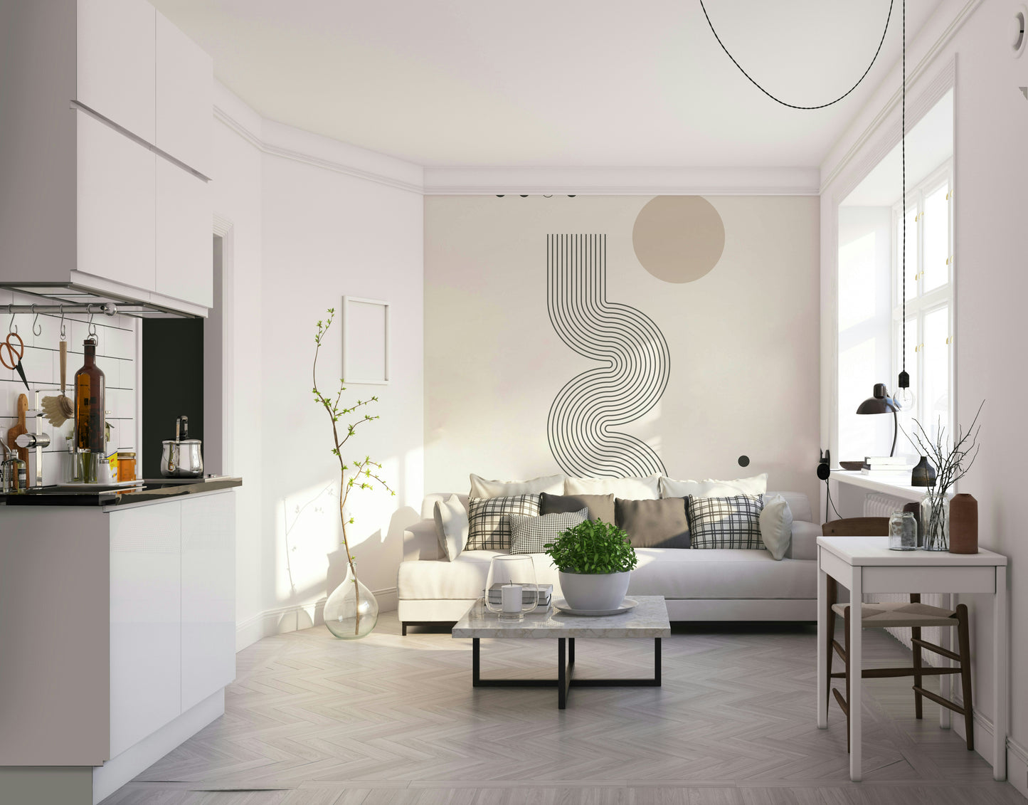 Retro geometrisk flow vægmaleri