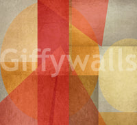 A contemporary wallpaper design featuring a fusion of geometric forms in bold warm colors.