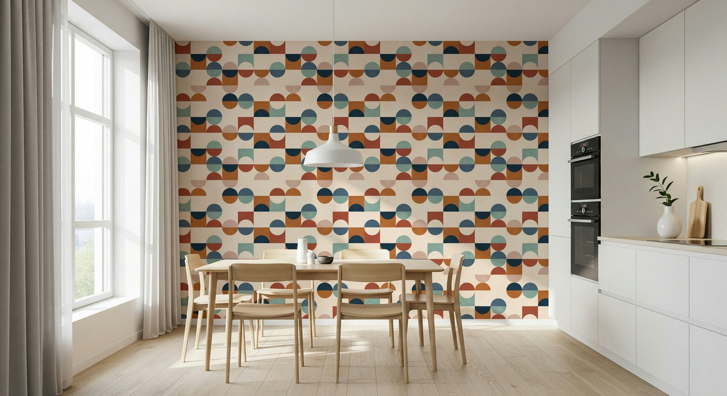 Cool Mod Blocks semicircular print, abstract wall treatment.