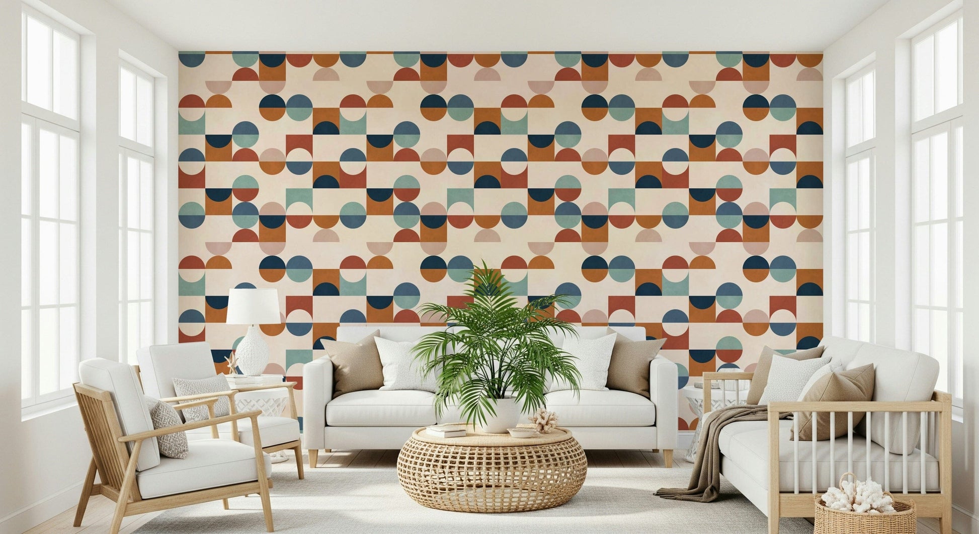 Artistic Mod Blocks wall mural, circular and square elements.