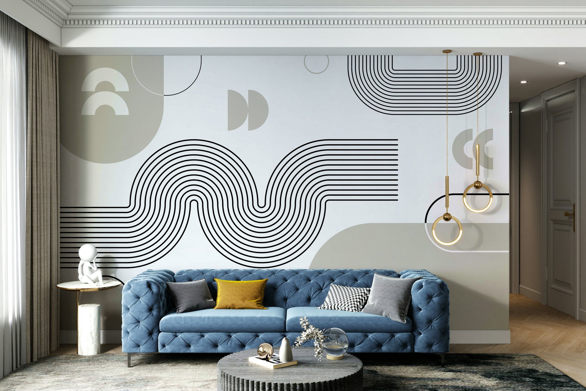 Vintage Retro Geometric Waves Wall Art

