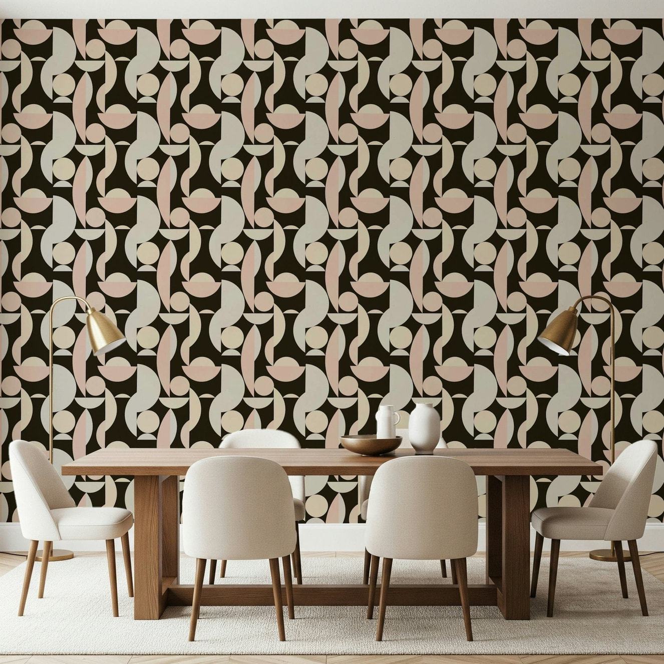 Retro geometric wallpaper in bold contrast
