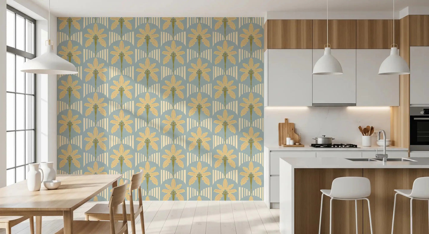 Papier peint à motif d'oasis de palmiers rétro