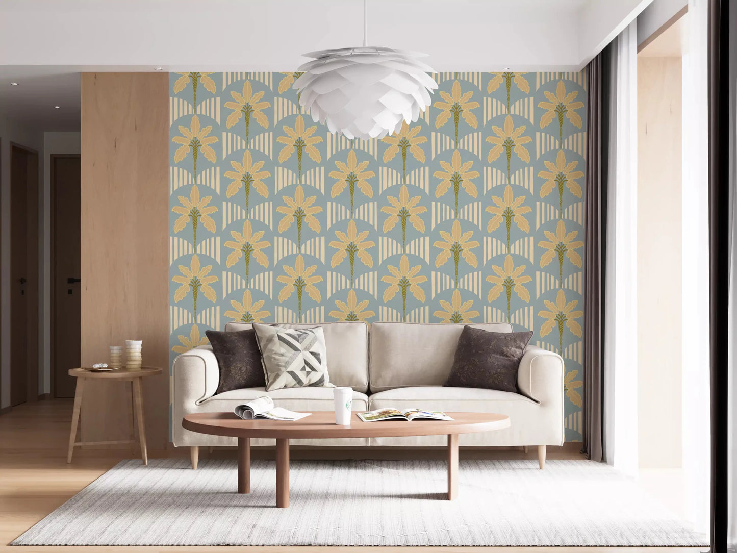 Papier peint à motif d'oasis de palmiers rétro