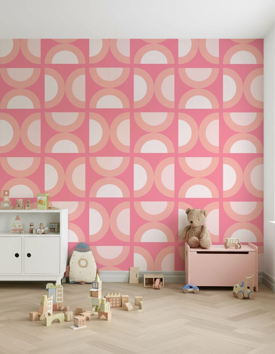 Mid-century peach designs style this artistic wall mural.