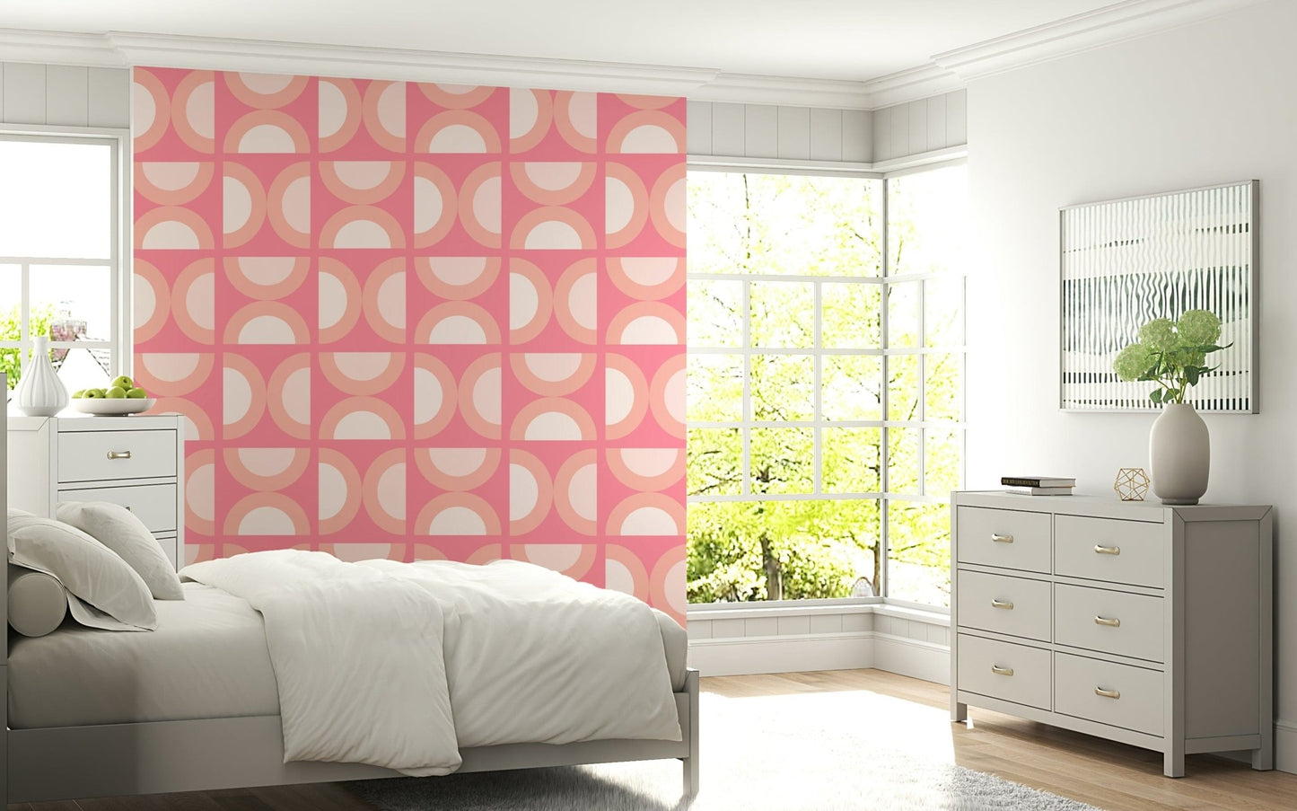 Modern peach patterns cover this creative wall mural.