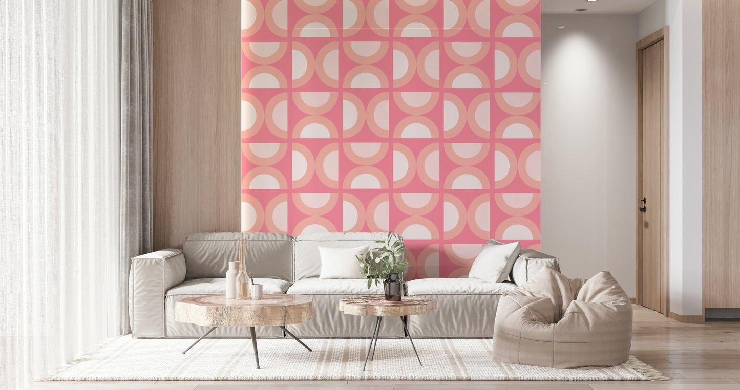 Peach geometric arcs style this modern wall mural.