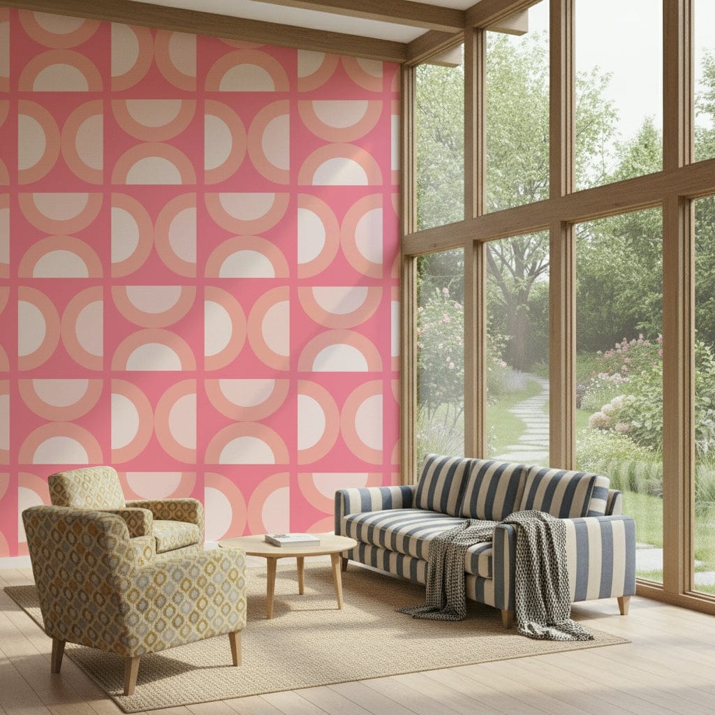 Soft peach arcs decorate this contemporary wall mural.