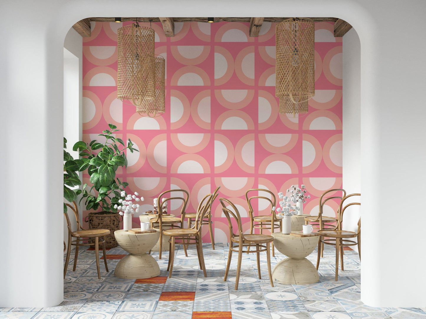 Refreshing Retro Peach Arcs wallpaper with a distinct playful geometric motif.