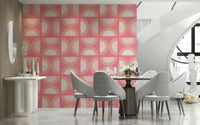 Geometric half-circle repeating pattern, Retro Peach Arcs wall mural for decor.