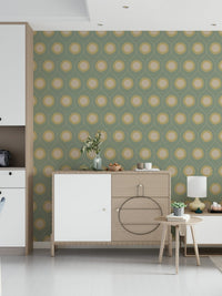 Decorative Retro Radiance wall mural, artistic circles, unique muted color palette.