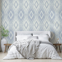 A full-wall mural of a modern, geometric pattern.
