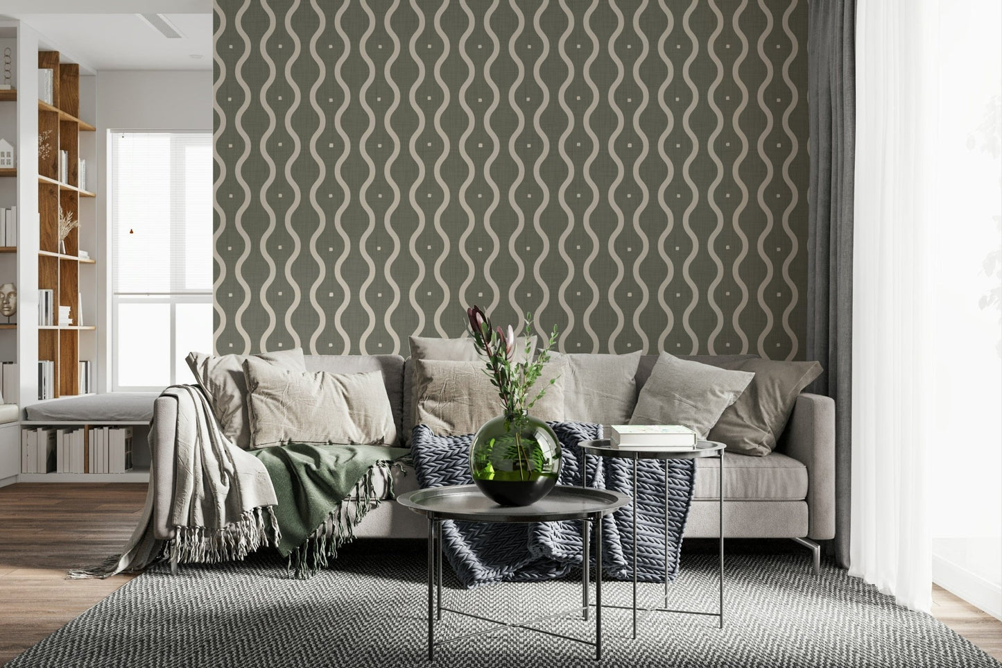 Retro Rhythm Taupe vinyl wall mural artistic abstract backdrop continuous wave