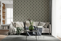 Retro Rhythm Taupe vinyl wall mural artistic abstract backdrop continuous wave