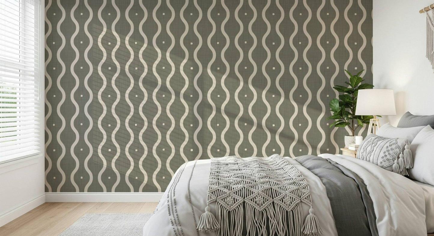 Stylish kinetic pattern Retro Rhythm Taupe wall mural groovy vintage movement