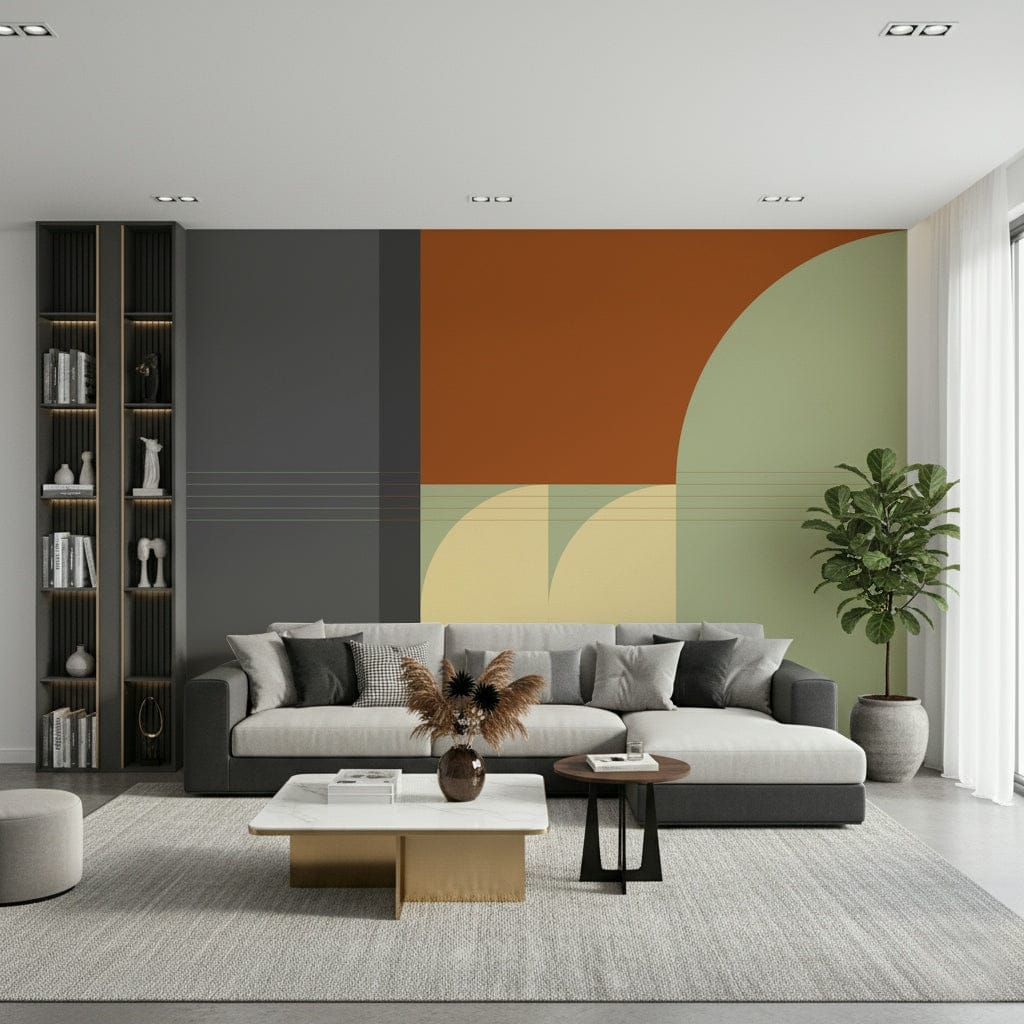  Retro wallpaper featuring semicircles and blocks. Retro Rhythm design.