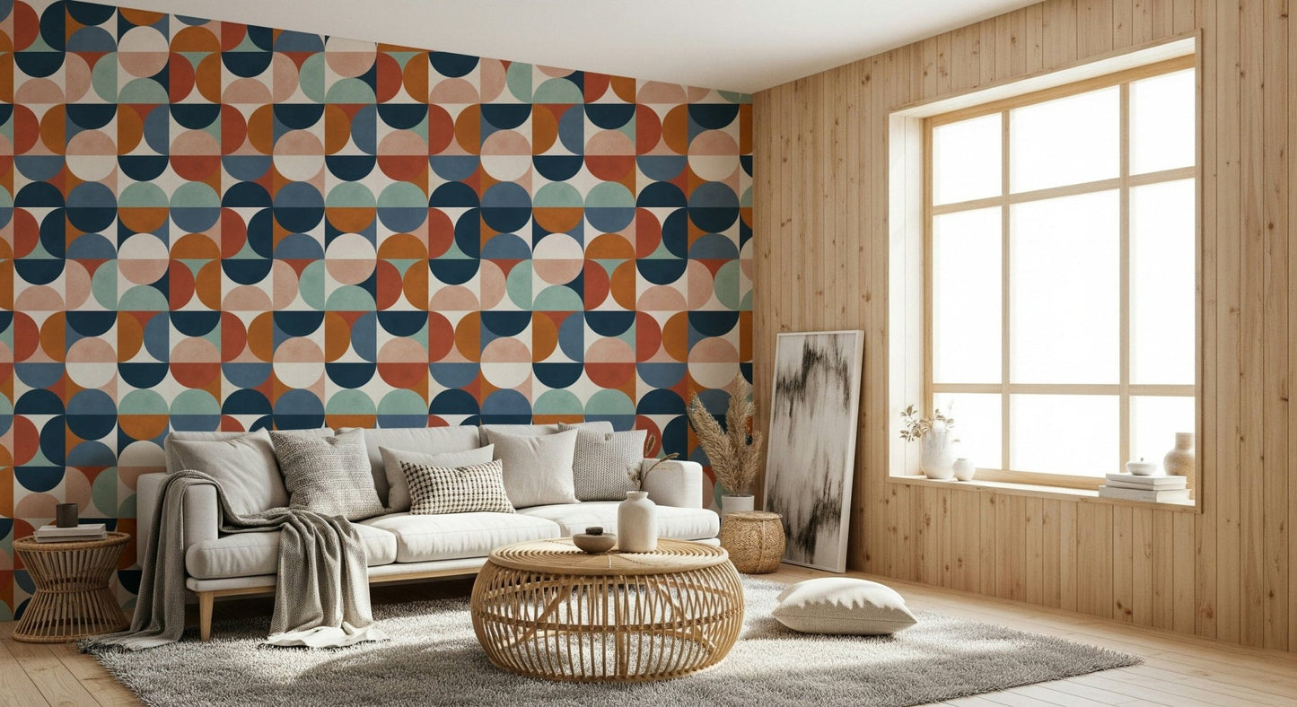 Abstract retro wallpaper with layered round shapes