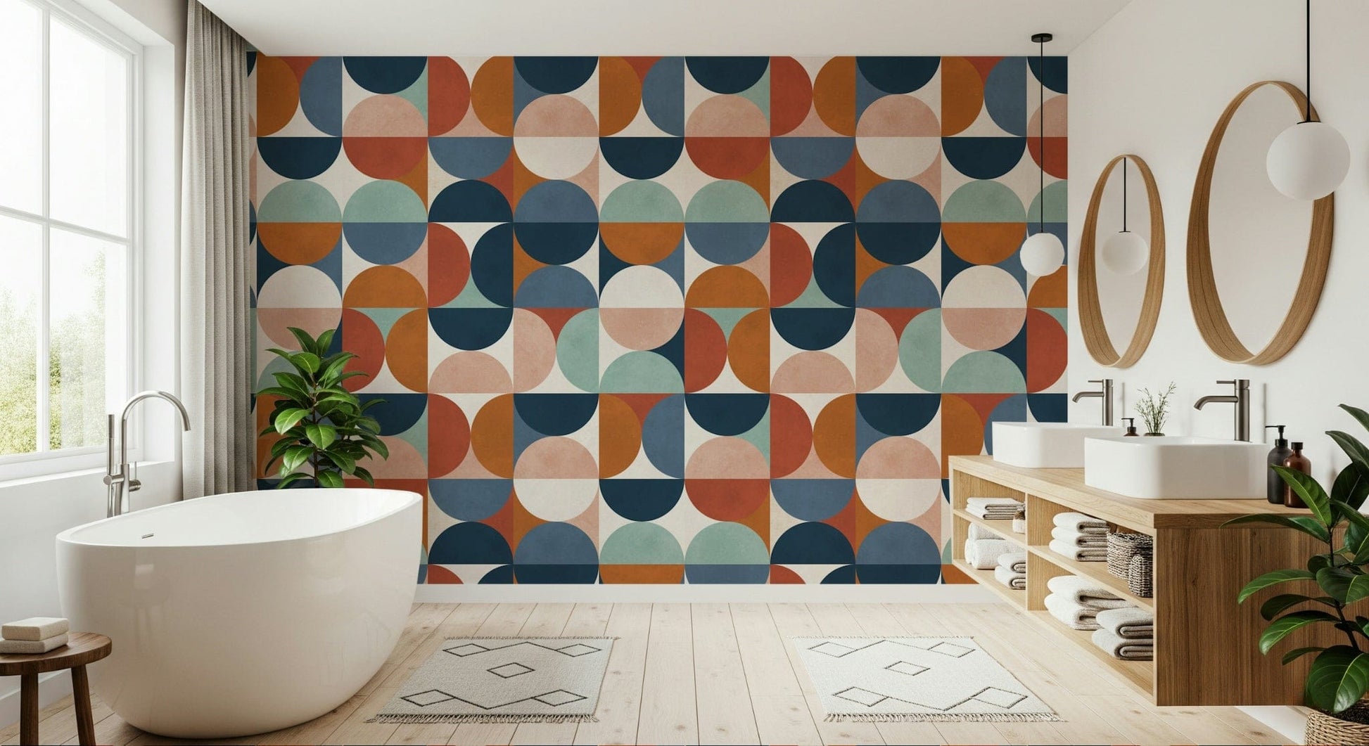 Colorful Retro Rhythm wall mural semicircles pattern art.