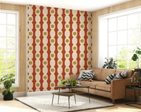 Colorful mid-century rings wall mural with playful retro shapes.