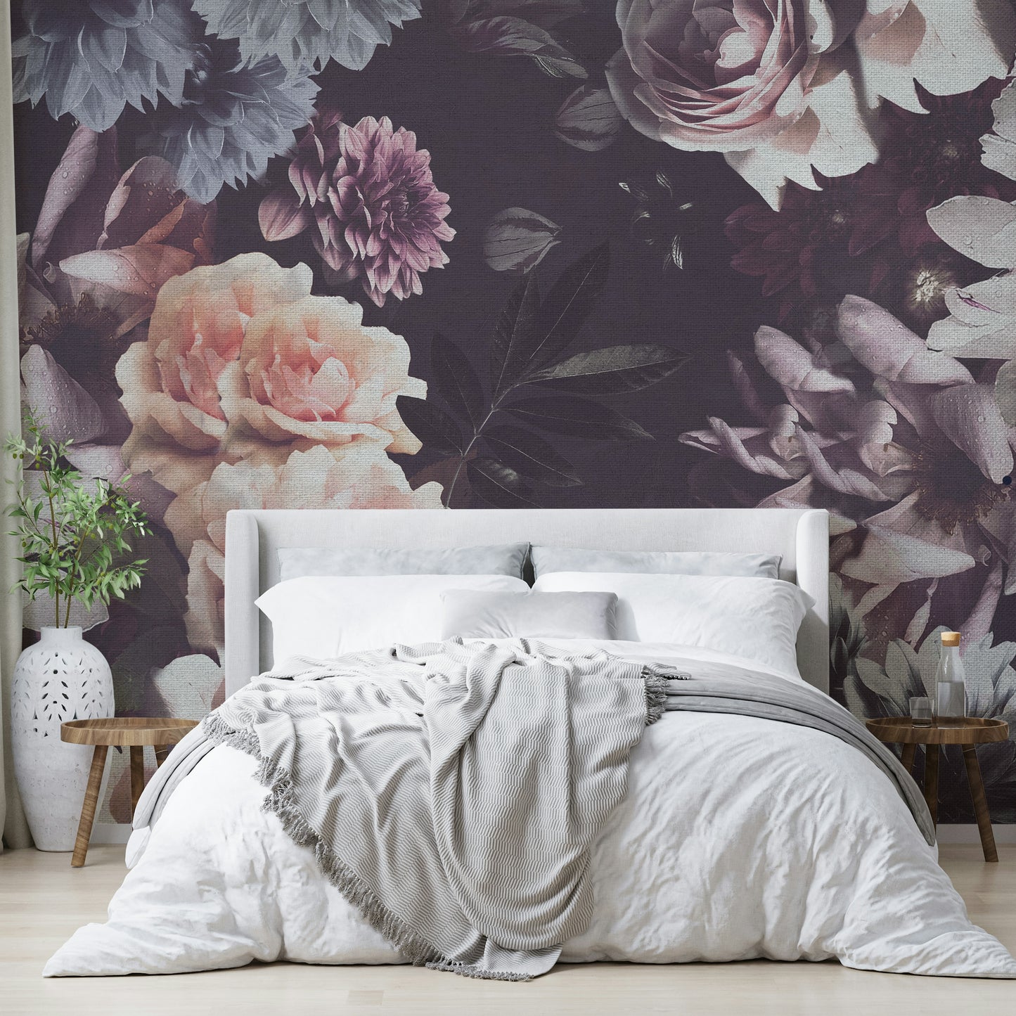 Pink and lavender floral mural

