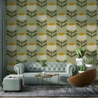 Soft sage daisy wall design

