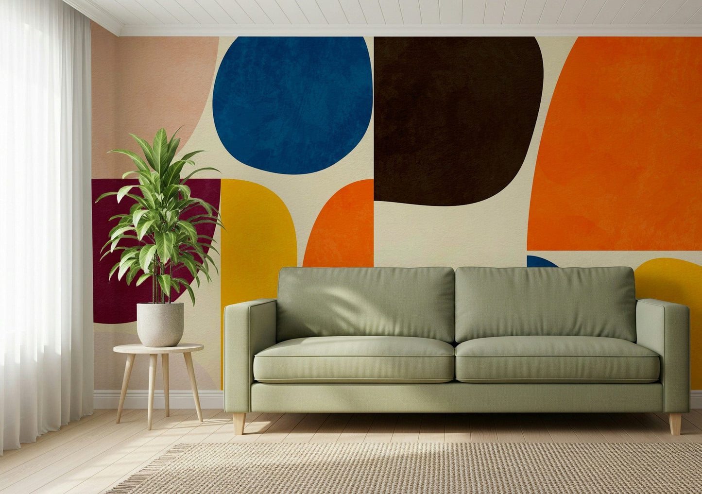 A beautiful mid-century modern shape wallpaper mural with retro geometric patterns.