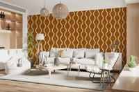 Retro Waves in Sienna, bold curved lines, textured aesthetic wall covering.