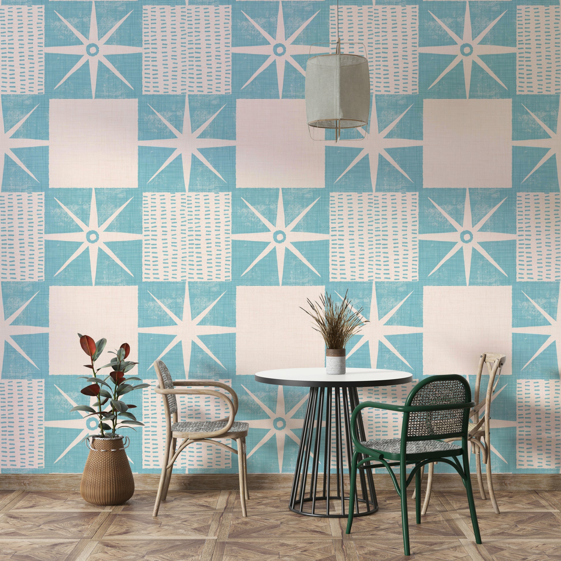 Vintage mid-century starburst wallpaper pattern

