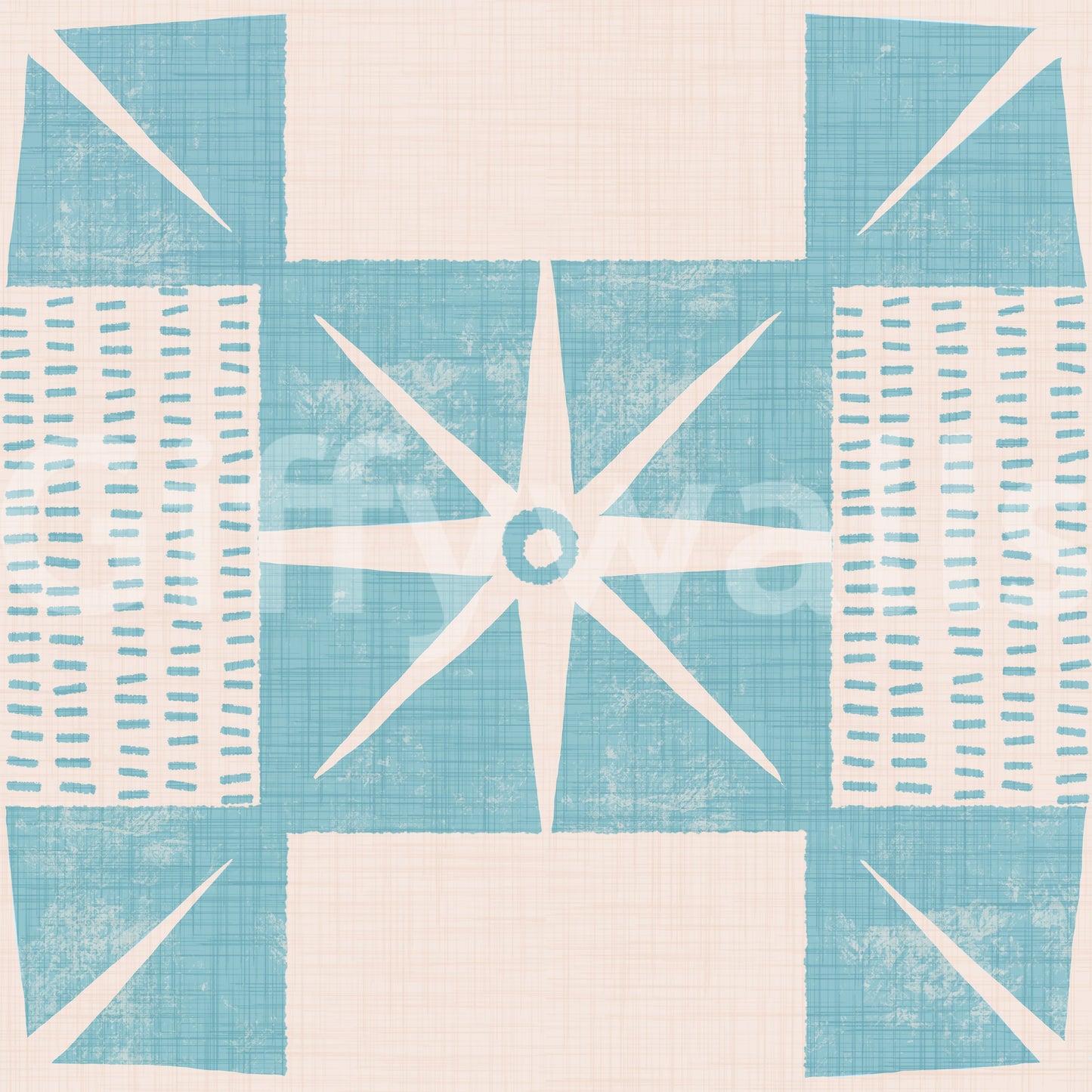 Retro Starburst Quilt Block - Minimalist Mid Century Blue Wallpaper⁠