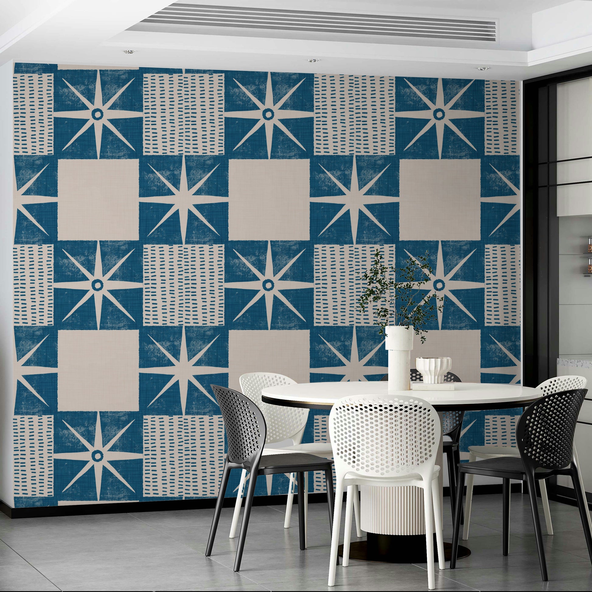 Starburst quilt block wallpaper featuring minimalist design

