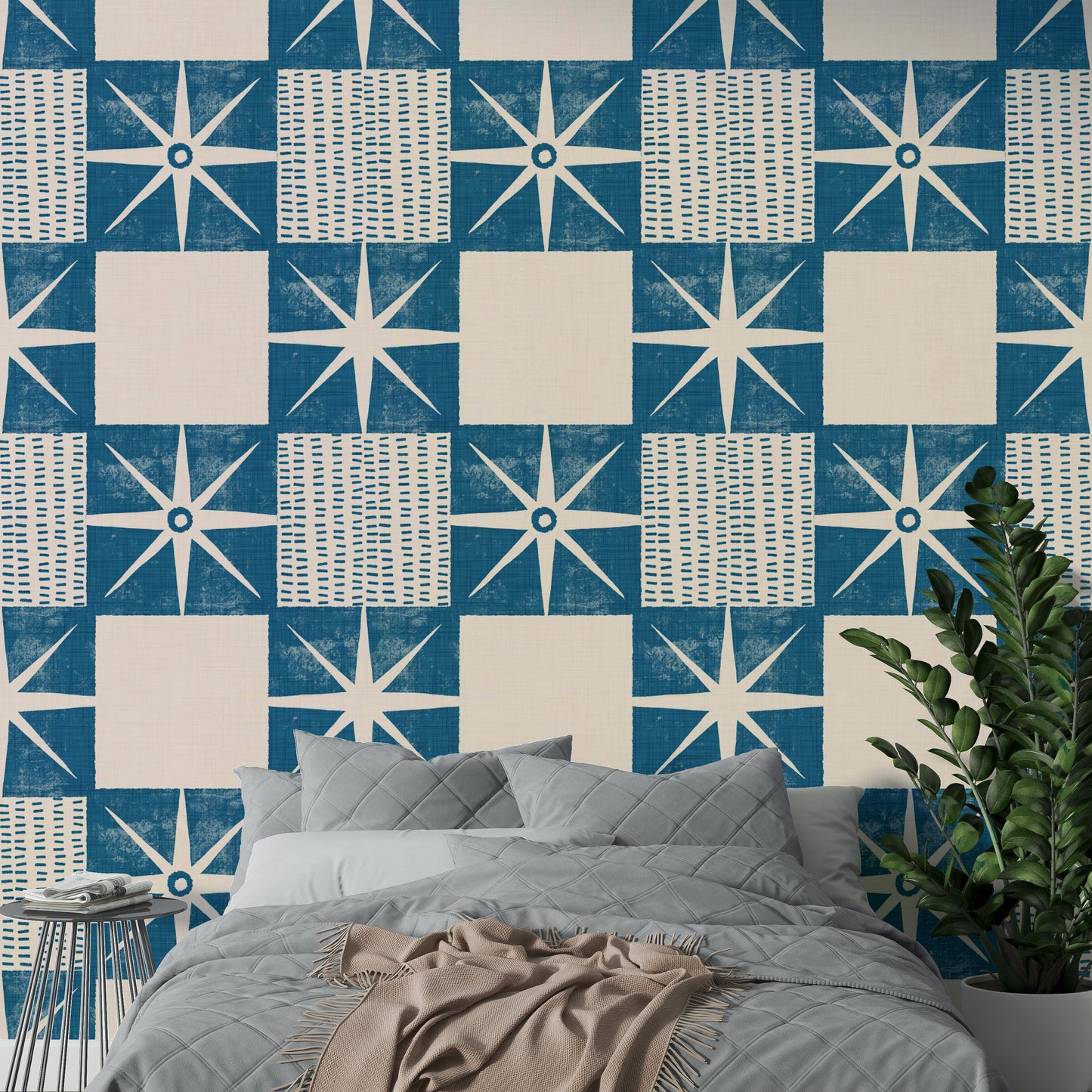 Minimalist mid-century starburst wallpaper design

