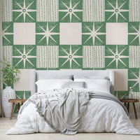 Mid-century quilt block starburst wallpaper pattern

